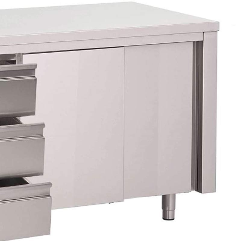 Comprar Mesa cocina de acero inoxidable Gastro-M puertas deslizantes y 3 cajones 1,4 metros GN163 en Pepebar