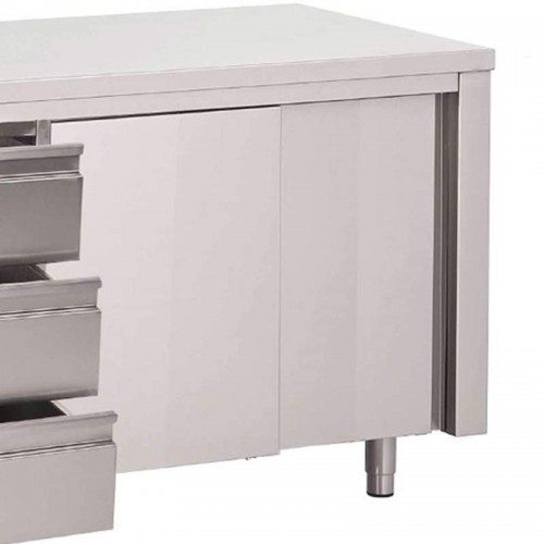 Comprar Mesa cocina de acero inoxidable Gastro-M puertas deslizantes y 3 cajones 1,4 metros GN163 en Pepebar