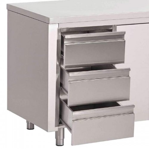 Comprar Mesa cocina de acero inoxidable Gastro-M puertas deslizantes y 3 cajones 1,4 metros GN163 en Pepebar