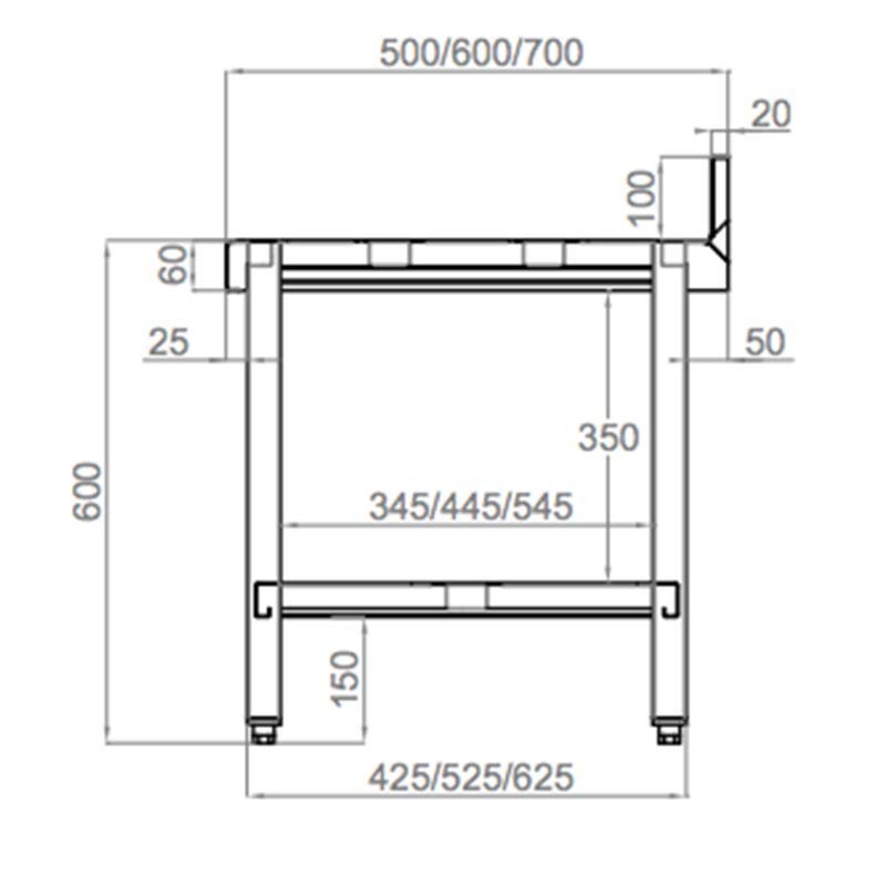 Comprar Mesa de acero inox fondo 500 estante y peto. Varias medidas IDM515 en Pepebar