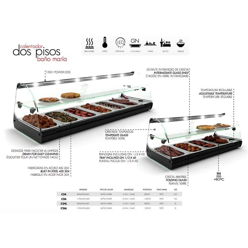 Comprar Vitrina calentador Sayl 1 estante 6 cubetas C26 en Pepebar