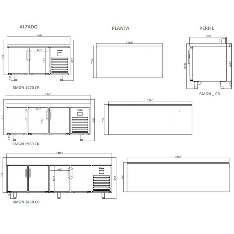 Comprar Mesa refrigerada con puertas de cristal BMGN 1470 CR en Pepebar