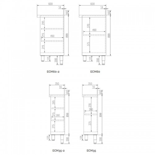 Comprar Mueble cafetero 1000 mm, 2 estantes 600 fondo ECM60-100-2 en Pepebar
