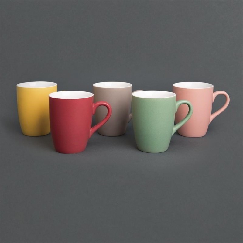 Comprar Taza mug Olympia porcelana rojo pastel mate 320ml. Paquete de 6 ud. CS043 en Pepebar