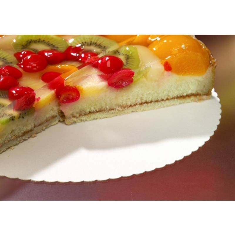 Comprar 100 Bases de cartón para tarta biodegradable gama Pure redondo Ø 28 cm blanco con borde dentado en Pepebar