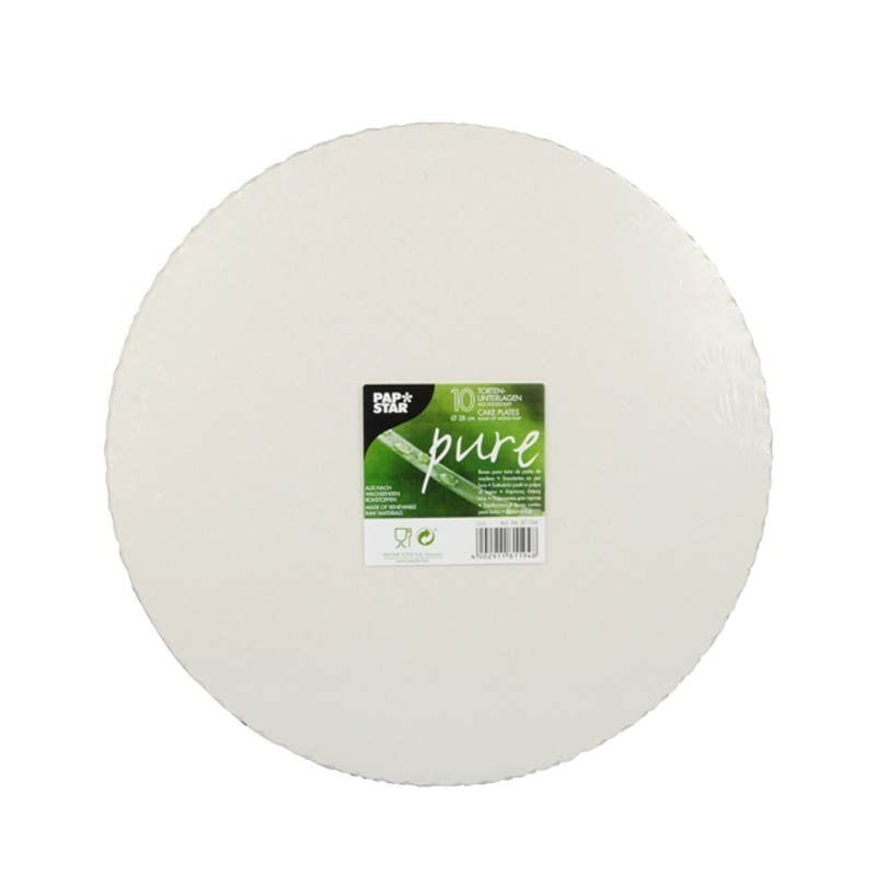 Comprar 10 Bases de cartón para tarta biodegradable gama Pure redondo Ø 28 cm blanco con borde dentado en Pepebar