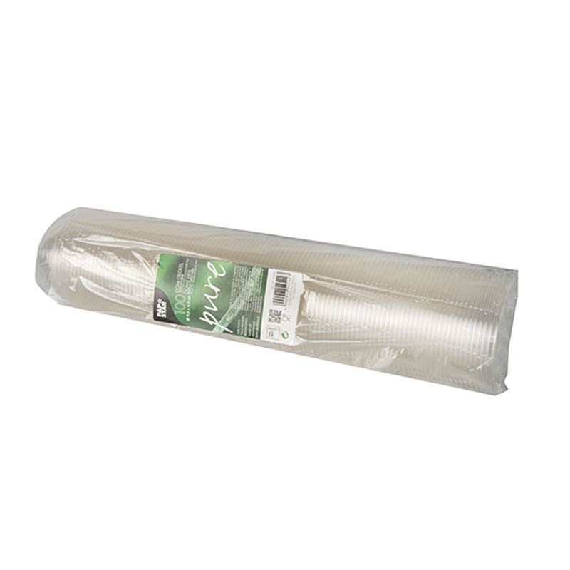 Comprar 100 Tapa, PLA biodegradable gama Pure redondo Ø 9,5 cm · 4,5 cm transparente sin agujero en Pepebar