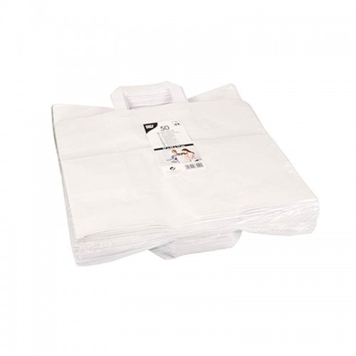 Comprar 50 Bolsas de papel con asa 27 cm x 32 cm x 17 cm color blanco en Pepebar