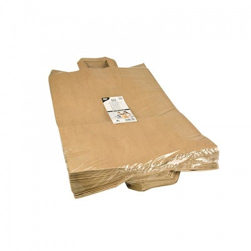 Comprar 50 Bolsas de papel con asa 44 cm x 32 cm x 17 cm color marrón en Pepebar