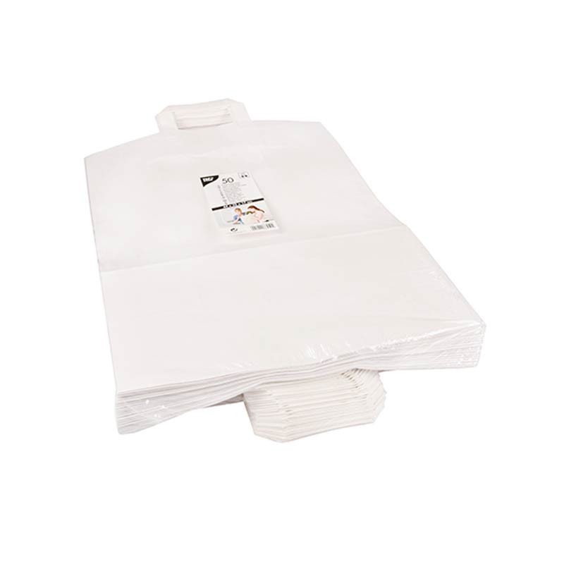 Comprar 50 Bolsas de papel con asa 44 cm x 32 cm x 17 cm color blanco en Pepebar