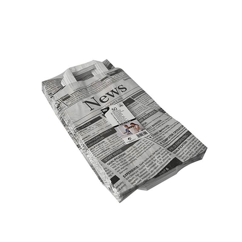 Comprar 50 Bolsas de papel con asa diseño Newsprint 44 cm x 32 cm x 17 cm en Pepebar