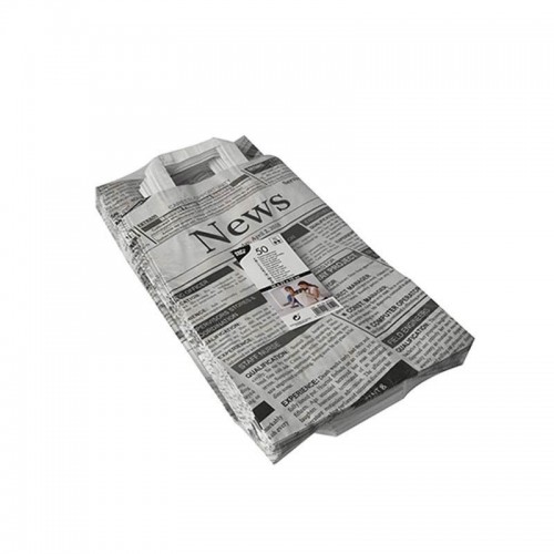 Comprar 50 Bolsas de papel con asa diseño Newsprint 44 cm x 32 cm x 17 cm en Pepebar