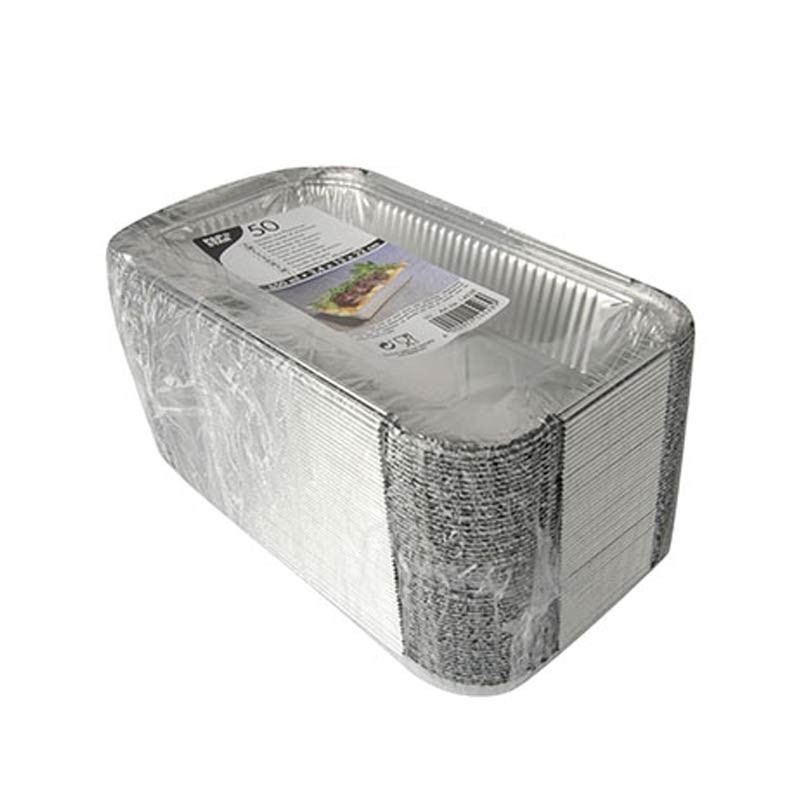 Comprar 50 Recipientes cuadrados de aluminio 650 ml 3,4 cm x 13 cm x 22 cm en Pepebar