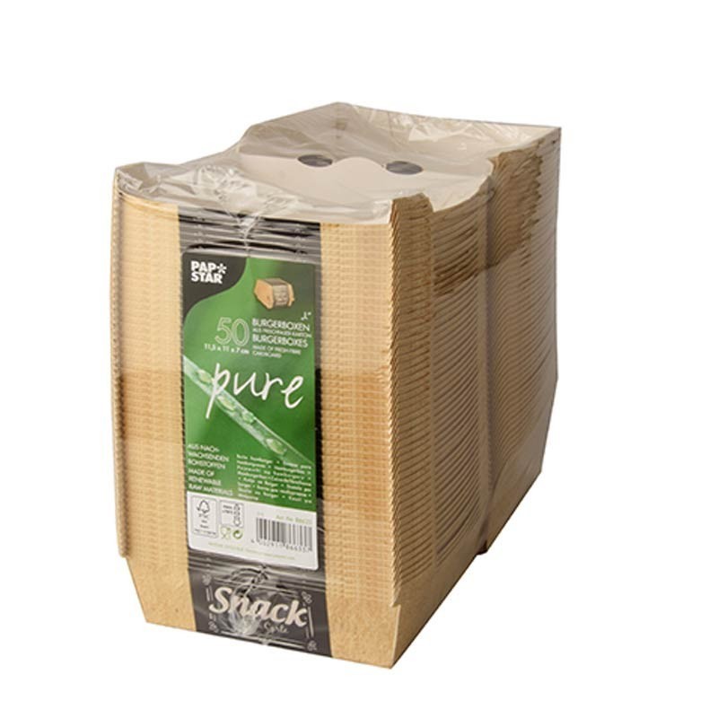 Comprar 50 Envases grandes para hamburguesas de cartón de fibra fresca 7 cm x 11 cm x 11,5 cm en Pepebar