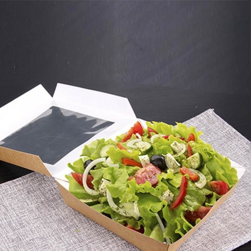 Comprar 25 Envases cuadrados de cartón con ventana de PLA para especialidades 750 ml 14 cm x 14 cm x 5 cm en Pepebar