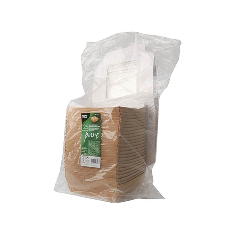Comprar 25 Envases cuadrados de cartón con ventana de PLA para especialidades 1000 ml 16 cm x 16 cm x 5 cm en Pepebar