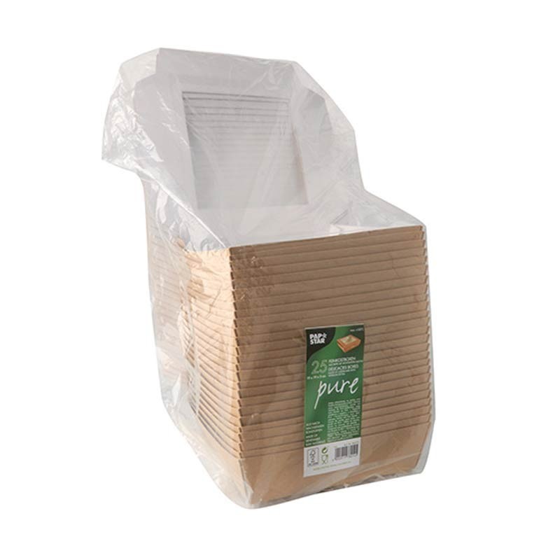 Comprar 25 Envases cuadrados de cartón con ventana de PLA 1500 ml 19 cm x 19 cm x 5 cm en Pepebar