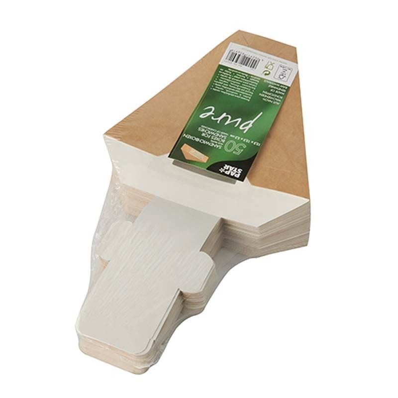 Comprar 50 Envases de cartón con ventana de PLA para sándwiches 12,3 cm x 12,3 cm x 5,2 cm en Pepebar