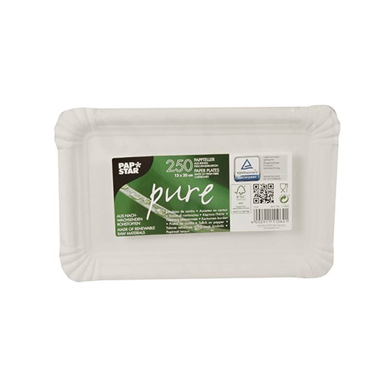 250 Platos, cartón biodegradable gama Pure cuadrado 13 cm x 20 cm blanco Comprar 250 Platos, cartón biodegradable gama Pure cuadrado 13 cm x 20 cm blanco en Pepebar