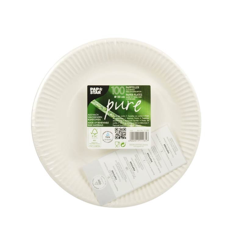 100 Platos, cartón biodegradable gama Pure redondo Ø 23 cm blanco Comprar 100 Platos, cartón biodegradable gama Pure redondo Ø 23 cm blanco en Pepebar
