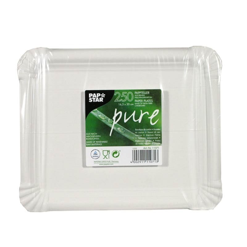 Comprar 250 Platos, cartón biodegradable gama Pure cuadrado 16,5 cm x 20 cm blanco en Pepebar