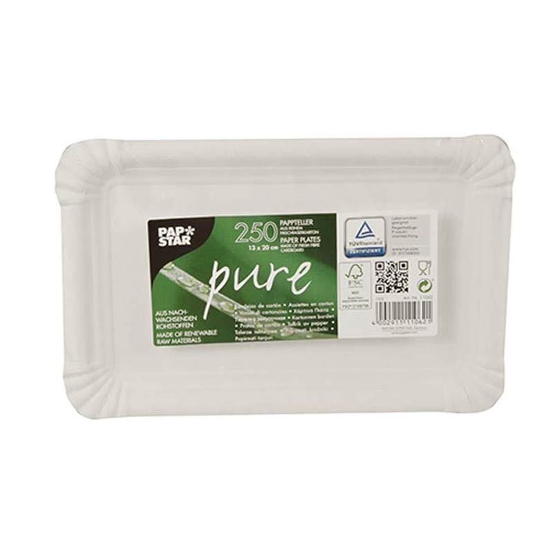 Comprar 250 Platos, cartón biodegradable gama Pure cuadrado 11 cm x 17,5 cm blanco en Pepebar
