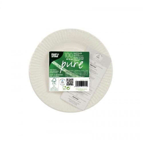 Comprar 100 Platos, cartón biodegradable gama Pure redondo Ø 15 cm blanco en Pepebar