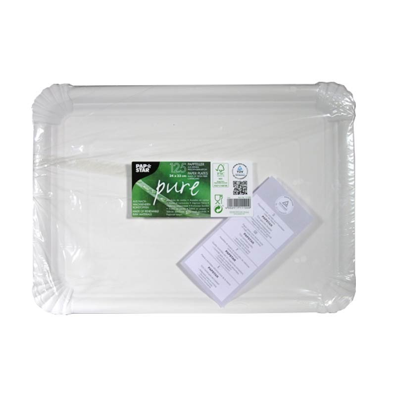 125 Platos, cartón biodegradable gama Pure cuadrado 24 cm x 33 cm blanco Comprar 125 Platos, cartón biodegradable gama Pure cuadrado 24 cm x 33 cm blanco en Pepebar