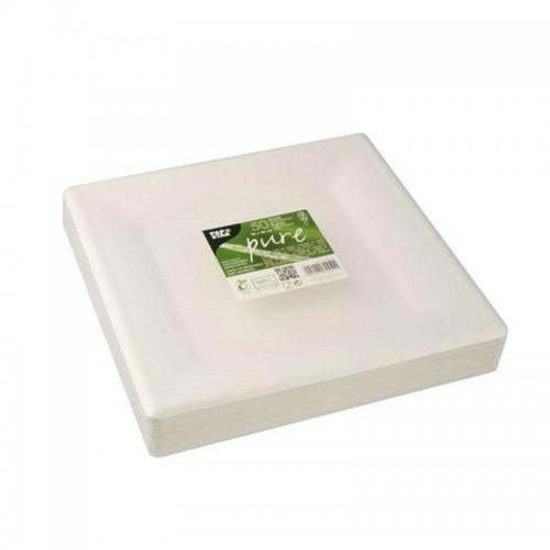 Comprar 50 Platos de caña de azúcar biodegradable gama Pure cuadrado 26 cm x 26 cm blanco en Pepebar