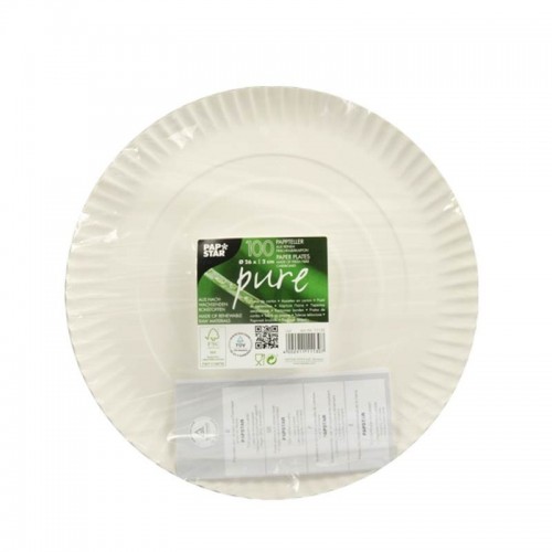 Comprar 100 Platos, cartón biodegradable gama Pure redondo Ø 26 cm · 2 cm blanco en Pepebar