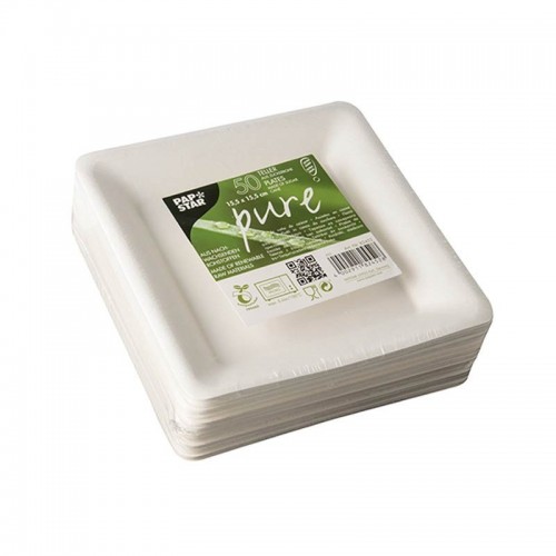 Comprar 50 Platos de caña de azúcar biodegradable gama Pure cuadrado 15,5 cm x 15,5 cm blanco en Pepebar