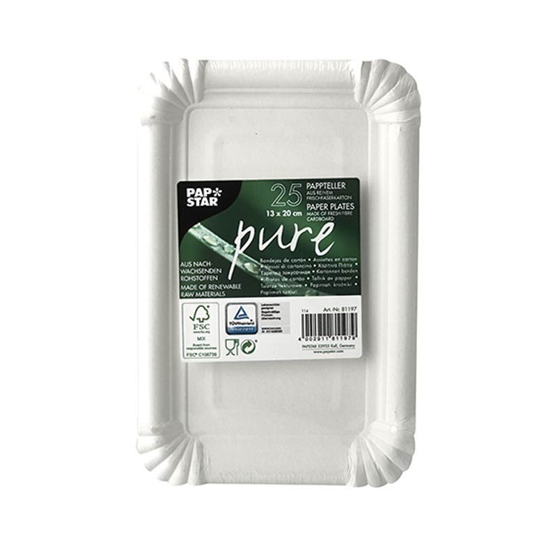 25 Platos, cartón biodegradable gama Pure cuadrado 13 cm x 20 cm blanco Comprar 25 Platos, cartón biodegradable gama Pure cuadrado 13 cm x 20 cm blanco en Pepebar