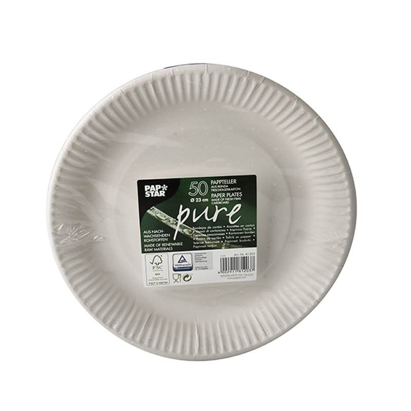 50 Platos, cartón biodegradable gama Pure redondo Ø 23 cm blanco Comprar 50 Platos, cartón biodegradable gama Pure redondo Ø 23 cm blanco en Pepebar
