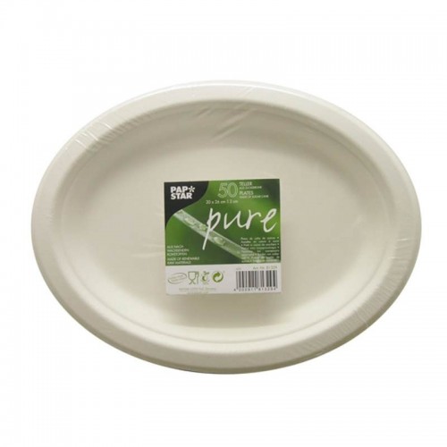 Comprar 50 Platos de caña de azúcar biodegradable gama Pure oval 26 cm x 20 cm x 2 cm blanco en Pepebar