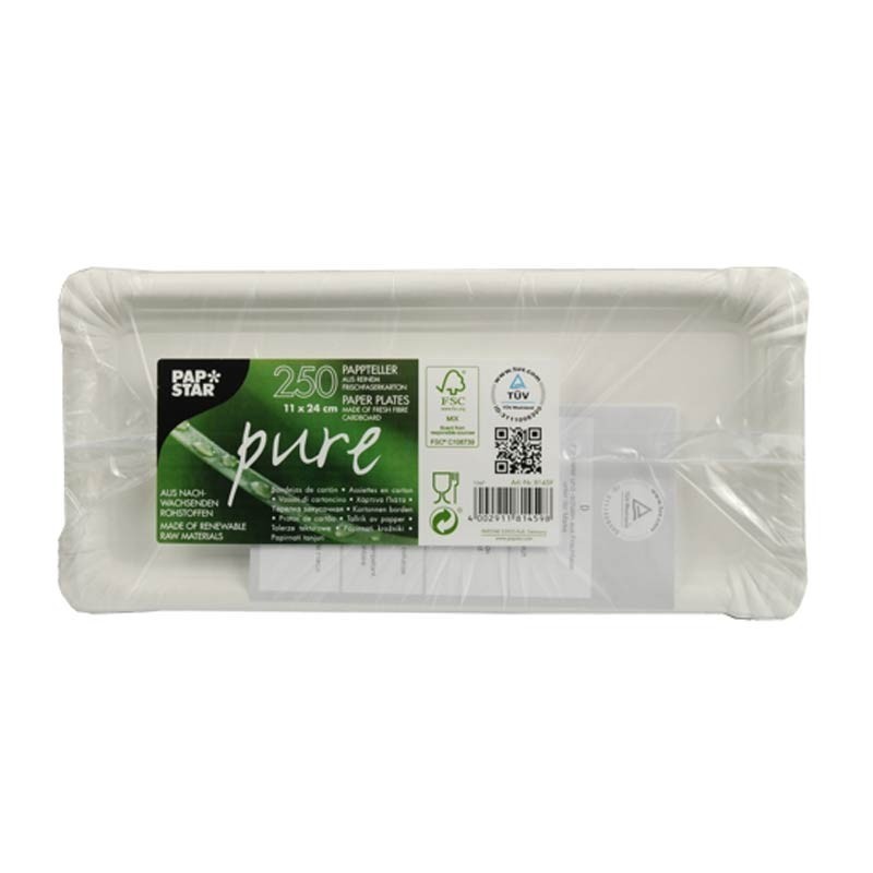Comprar 250 Platos, cartón biodegradable gama Pure cuadrado 11 cm x 24 cm blanco en Pepebar