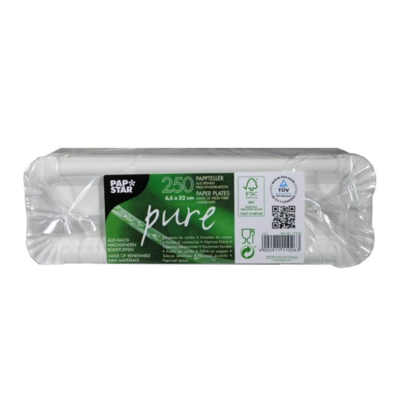 Comprar 250 Platos, cartón biodegradable gama Pure cuadrado 6,5 cm x 22 cm blanco en Pepebar