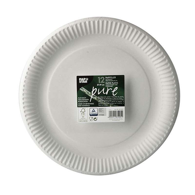 ▷Platos biodegradables ⚡12 Platos, cartón biodegradable gama Pure redondo Ø  29 cm blanco⚡ Mejor precio!