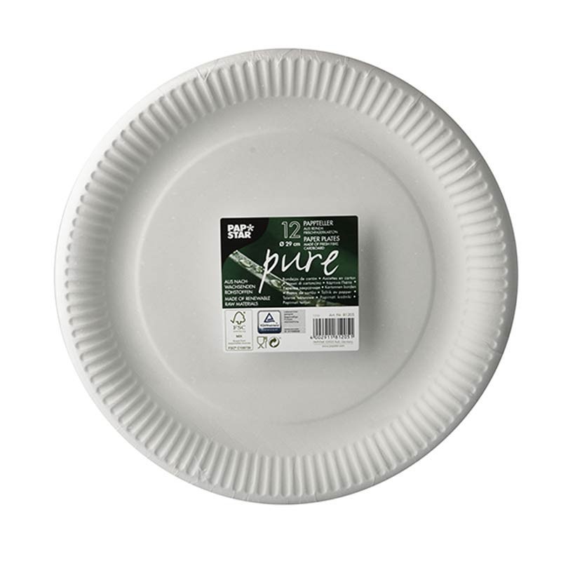 12 Platos, cartón biodegradable gama Pure redondo Ø 29 cm blanco Comprar 12 Platos, cartón biodegradable gama Pure redondo Ø 29 cm blanco en Pepebar
