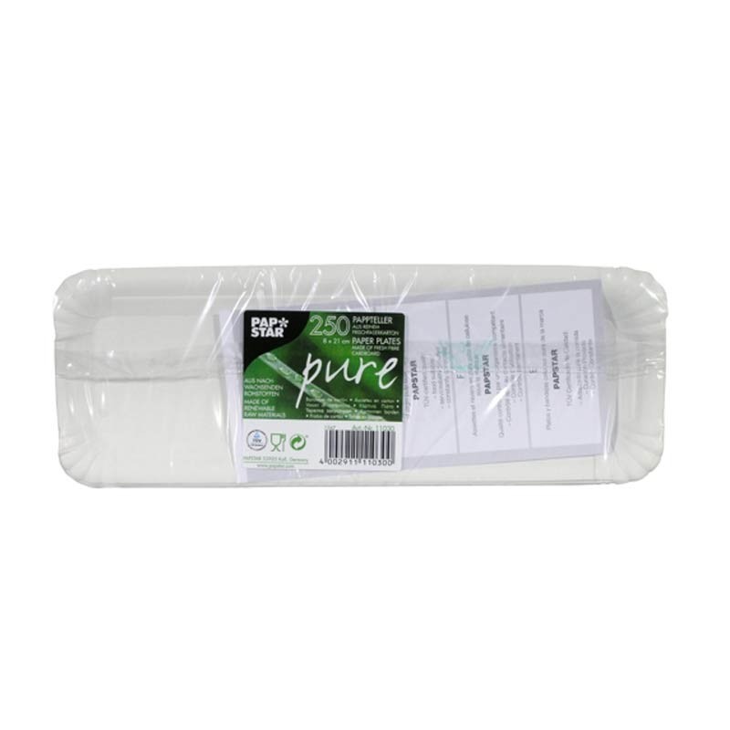 Comprar 250 Platos, cartón biodegradable gama Pure cuadrado 8 cm x 23 cm blanco en Pepebar