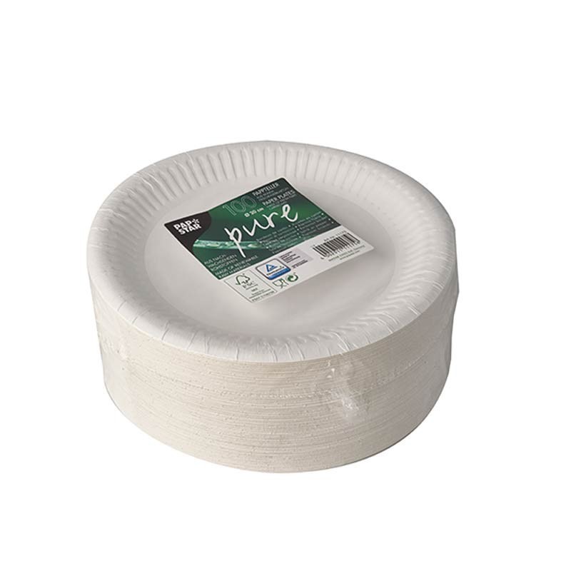 Comprar 100 Platos, cartón biodegradable gama Pure redondo Ø 20 cm blanco en Pepebar