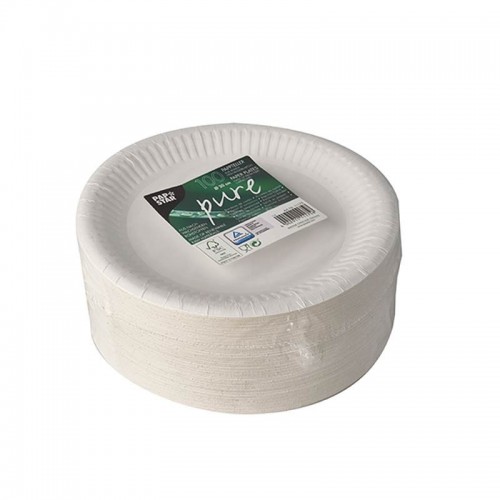 Comprar 100 Platos, cartón biodegradable gama Pure redondo Ø 20 cm blanco en Pepebar