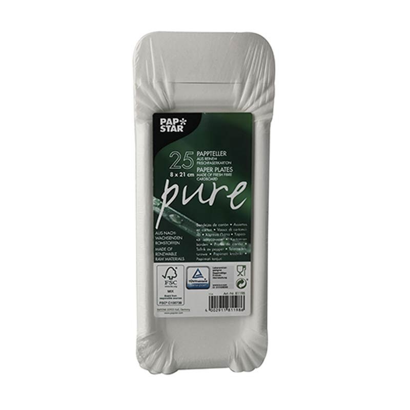 Comprar 25 Platos, cartón biodegradable gama Pure cuadrado 8 cm x 21 cm blanco con asa en Pepebar