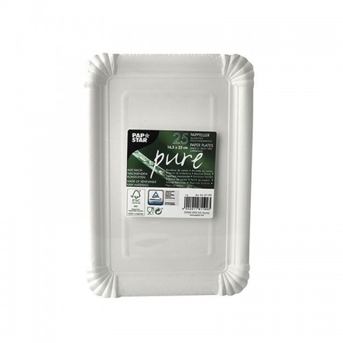 Comprar 25 Platos, cartón biodegradable gama Pure cuadrado 16,5 cm x 23 cm blanco en Pepebar