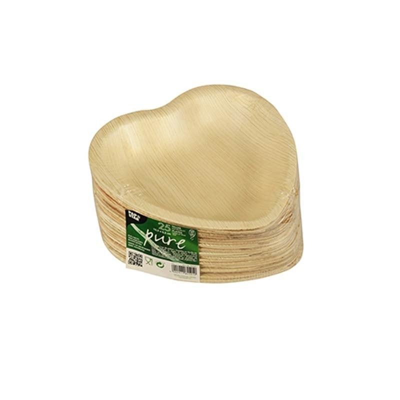 Comprar 25 Platos, Hoja de palma biodegradable gama Pure 15,5 cm x 3 cm Corazón en Pepebar