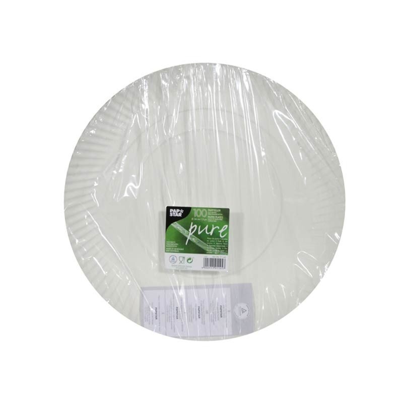 Comprar 100 Platos, cartón biodegradable gama Pure redondo Ø 34 cm · 3 cm blanco en Pepebar