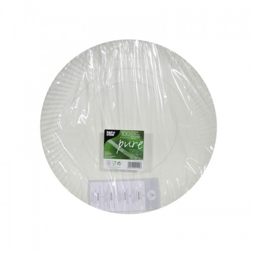 Comprar 100 Platos, cartón biodegradable gama Pure redondo Ø 34 cm · 3 cm blanco en Pepebar