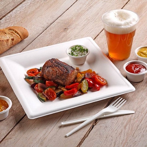100 Platos de caña de azúcar biodegradable gama Pure cuadrado 20 cm x 20 cm blanco Comprar 100 Platos de caña de azúcar biodegradable gama Pure cuadrado 20 cm x 20 cm blanco en Pepebar