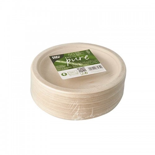 Comprar 50 Platos de caña de azúcar biodegradable gama Pure sin compartimentos Ø 18 cm · 2 cm natural en Pepebar
