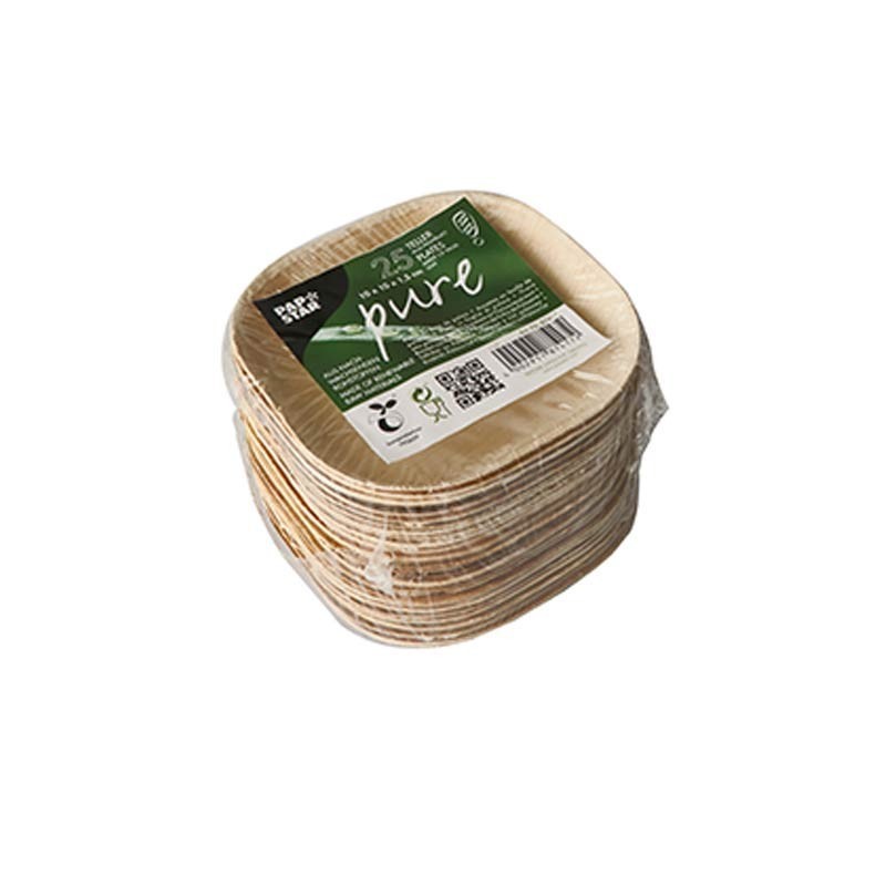 Comprar 25 Platos, Hoja de palma biodegradable gama Pure cuadrado 10 cm x 10 cm x 1,5 cm en Pepebar