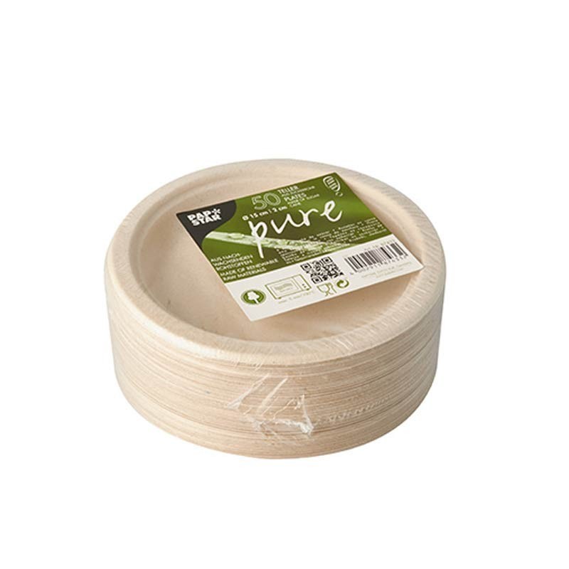 Comprar 50 Platos de caña de azúcar biodegradable gama Pure sin compartimentos Ø 15 cm · 2 cm natural en Pepebar